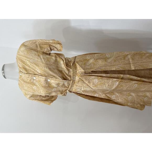 Vintage Yellow Paisley Button Front Dress with Pleated Skirt Set - Picture 4 of 13